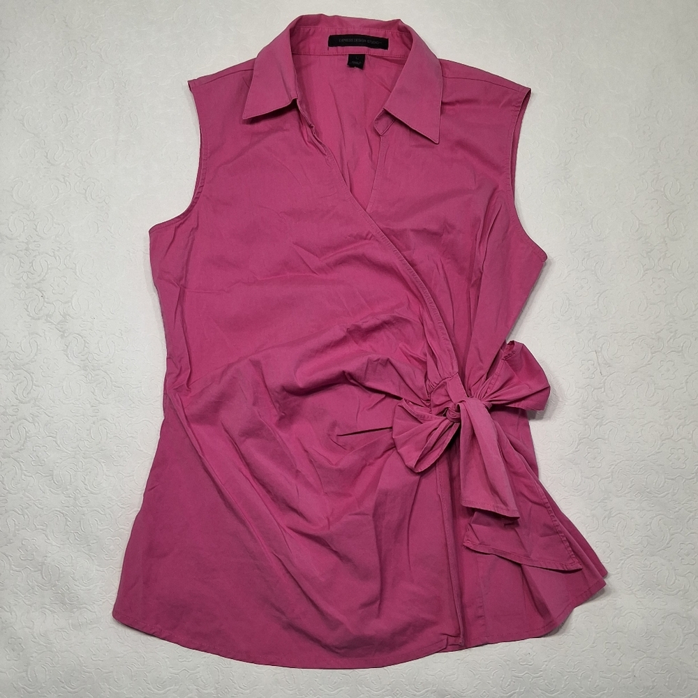 Express Design Studio Top Pink Wrap Shirt Blouse Size L . - Picture 2 of 9